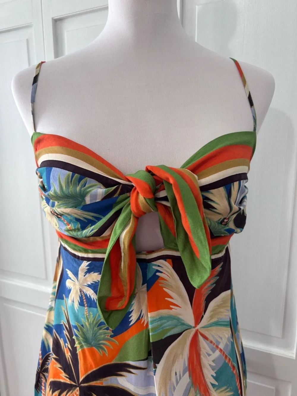 Farm Rio Scarf Tropical Print Tie-Front Mini Dress - S - Picture 8 of 16